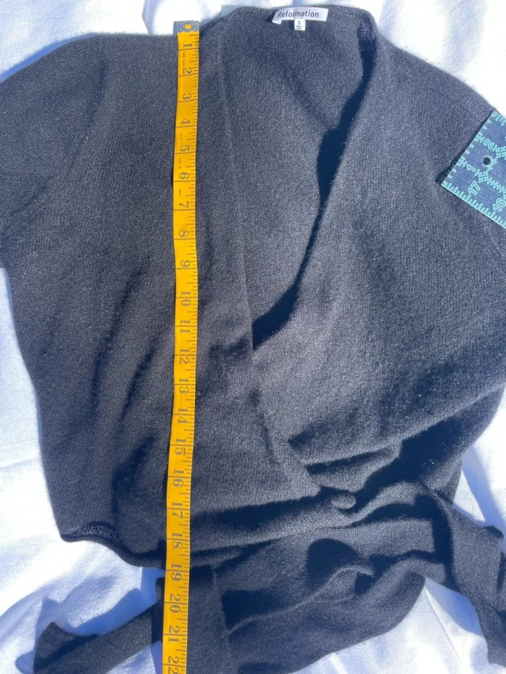 Reformation Cashmere Black Wrap Cardigan with Waist Tie - Picture 7 of 8
